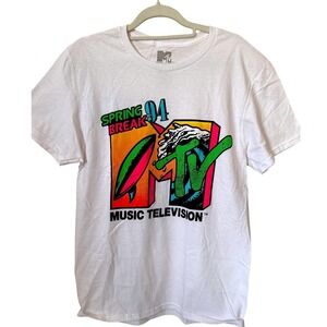 MTV Spring Break‎ 94 Music Television White Graphic T Shirt Retro Tee